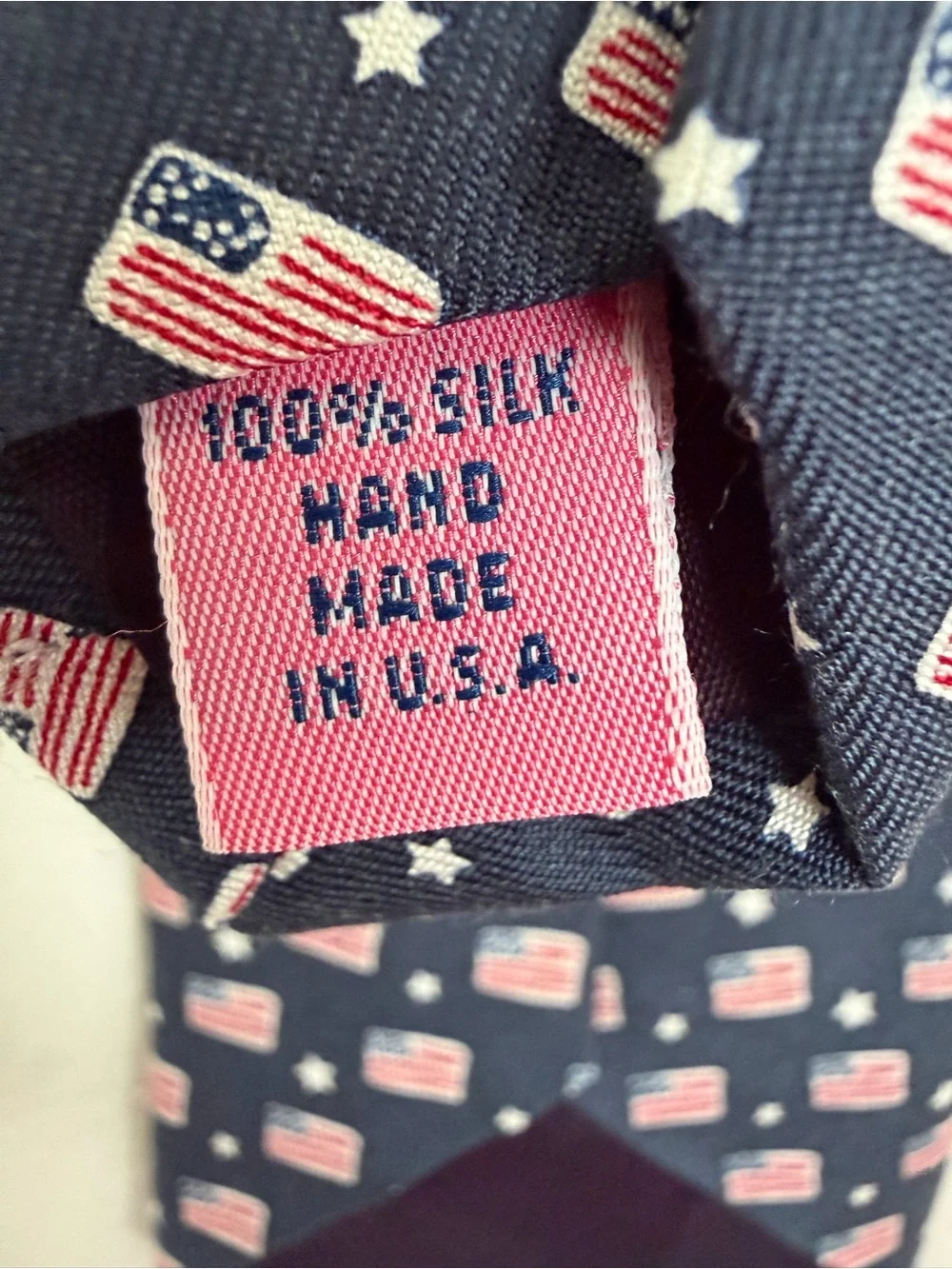 Vineyard Vines Boy’s American Flag Stars Silk Tie Navy Blue Handmade USA